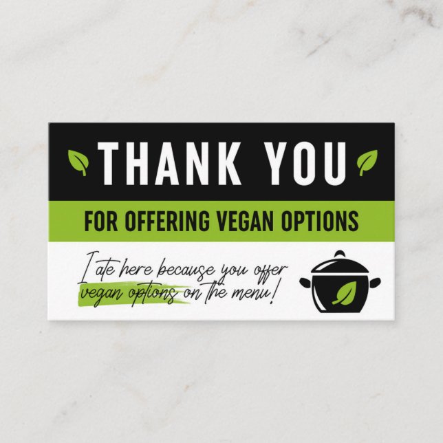 Visita Gracias Por La Tarjeta De Opciones Vegan (Anverso)