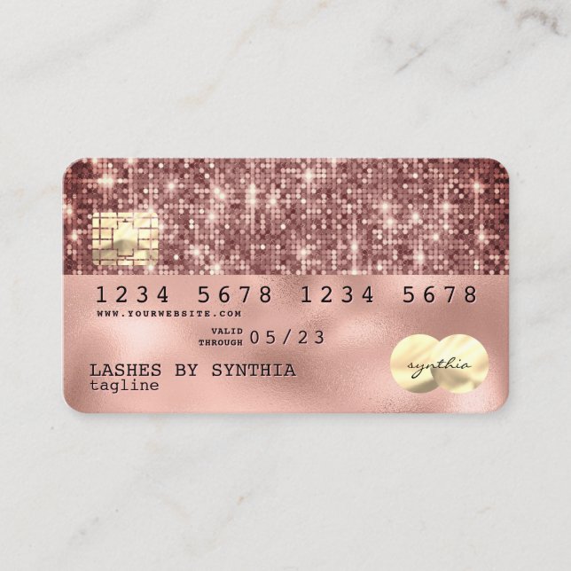 Visita Holograph rosa gold purpurina Tarjeta de crédito m (Anverso)