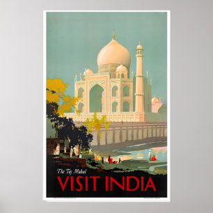 Visita India Taj Mahal Unesco Póster de Viaje Vint
