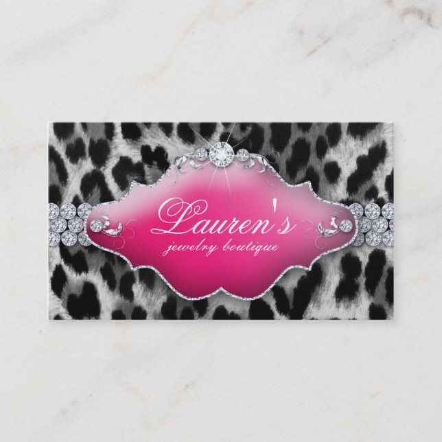 Visita Jewelry Leopard tarjeta de presentación Black Pink (Anverso)