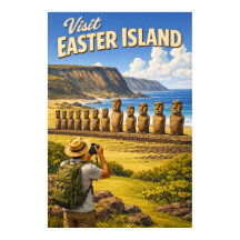 Visita la Isla de Pascua - Póster de viaje vintage