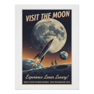 Visita la Luna - Póster de viaje retro