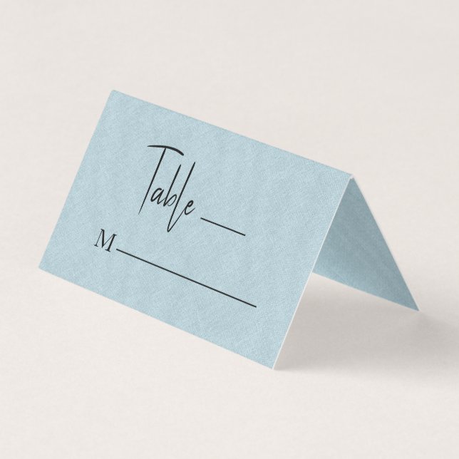 Visita Lino azul simple guión negro Boda tarjeta de plaza (Anverso)