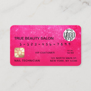 Visita Logo de la tarjeta de crédito Girly Neon Pink Sequ