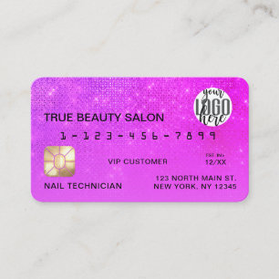 Visita Logo de la tarjeta de crédito Purpurina Girly Neon