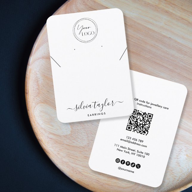 Visita Logo simple código QR collar tarjeta de visualizac (simple minimalist jewelry display card with qr code and your logo)