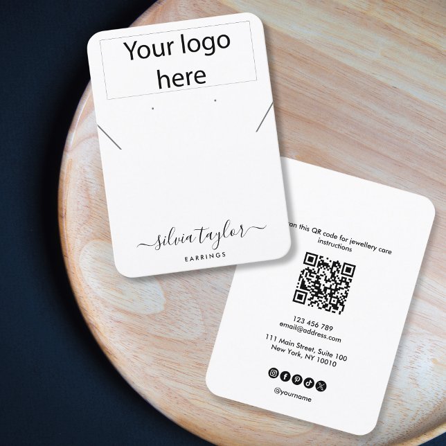 Visita Logo simple código QR collar tarjeta de visualizac (simple black and white jewelry card)
