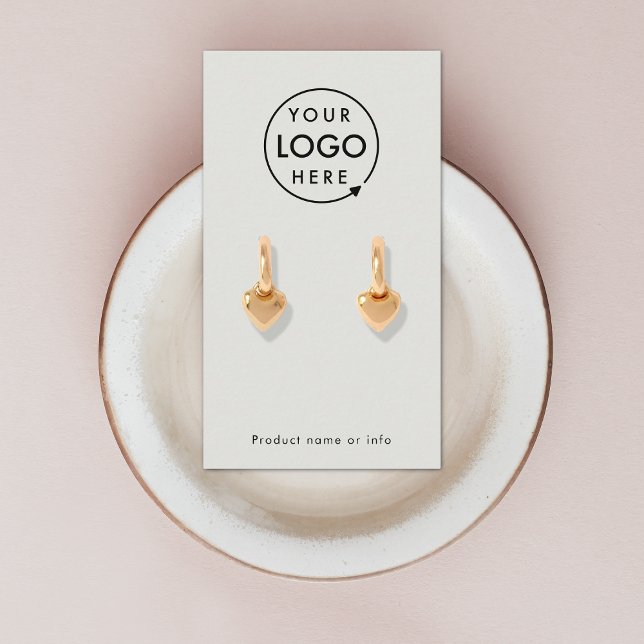 Visita Logotipo de gris plateado | Tarjeta de visualizaci (Modern minimalist soft gray earring display card by Guava - clean, stylish, and customizable)
