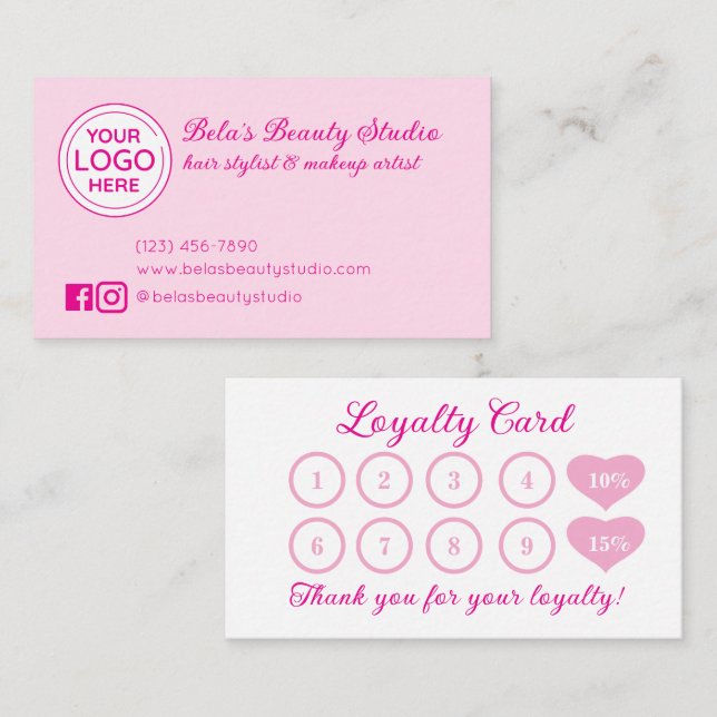 Visita Logotipo de negocio Tarjeta de fidelidad rosa (Anverso / Reverso)