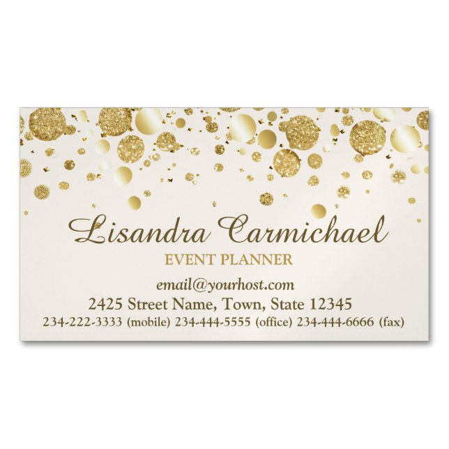 Visita Magnética Confetti De Relieve metalizado dorado En Tarjeta D (Anverso)