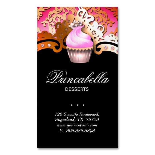 Visita Magnética Panadería Cupcake Elegante Damask Gold Tarjeta de  (Frente vertical)