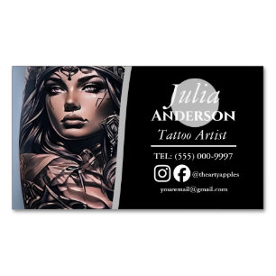 Visita Magnética Tarjeta de Negocio Foto Negra Estudio de Tatuaje