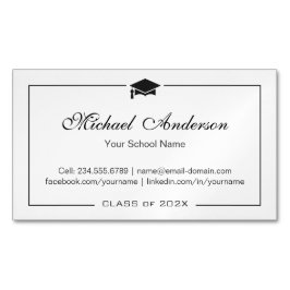 Visita Magnética Tarjeta de nombre de graduación blanca y negra lim