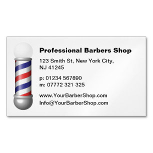 Visita Magnética Tarjeta de presentación de barbería con asta de ba
