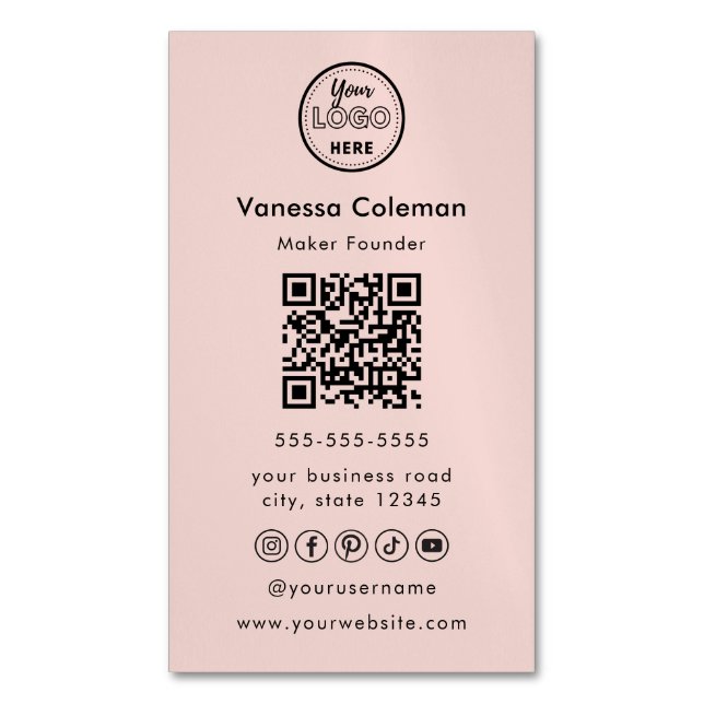 Visita Magnética Tarjeta de presentación rosa de código Qr mínimo p (Frente vertical)