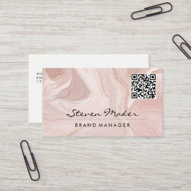 Visita Mármol rosa | Tarjeta de presentación de código QR (Anverso/Reverso In Situ)