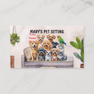 Visita Mascota Hogar Sitting Watercolor Tarjeta de presen