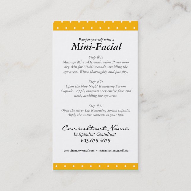 Visita Mini tarjeta de instrucciones facial (Anverso)