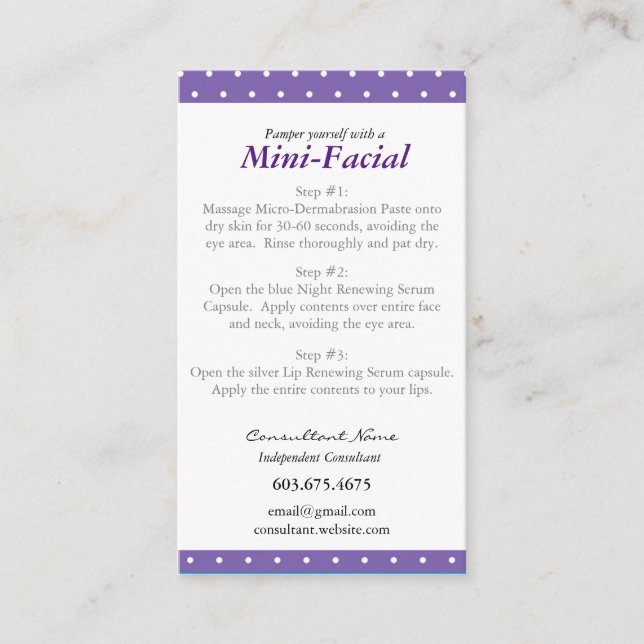 Visita Mini tarjeta de instrucciones facial (Anverso)