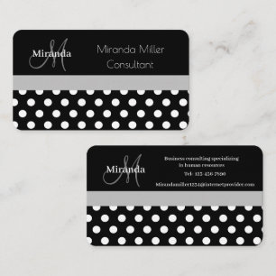 Visita Monograma gris Negro Polka Dot tarjeta de presenta