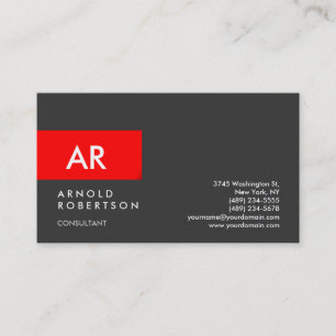 Visita Monograma Gris Rojo Moderno Tarjeta de Negocios El