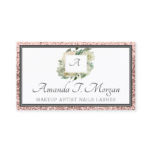 Monograma Tarjeta de cita Rosa Glitte Verde Floral