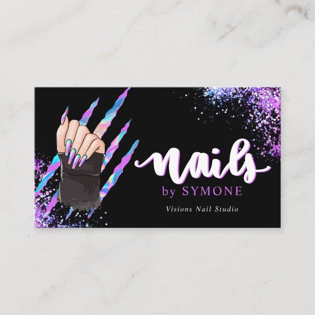 Visita Nail Tech Bold Holográfico Su tarjeta de presentac (Anverso)