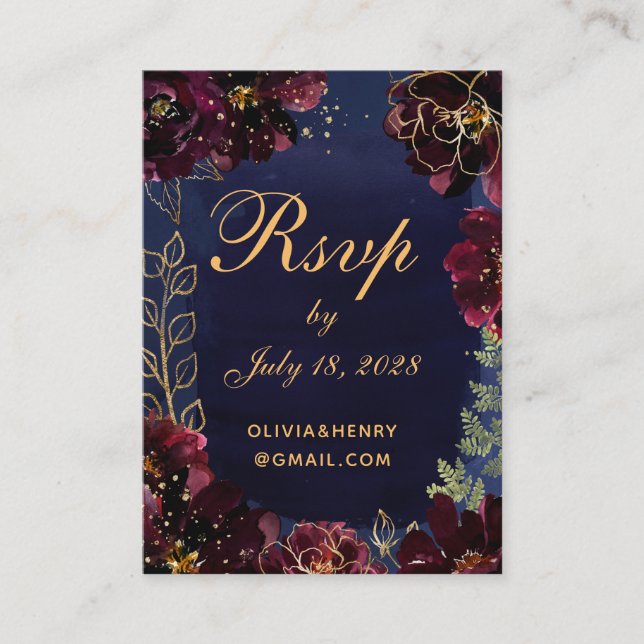 Visita Navy Bordeaux Online RSVP con tarjeta de detalles (Anverso)