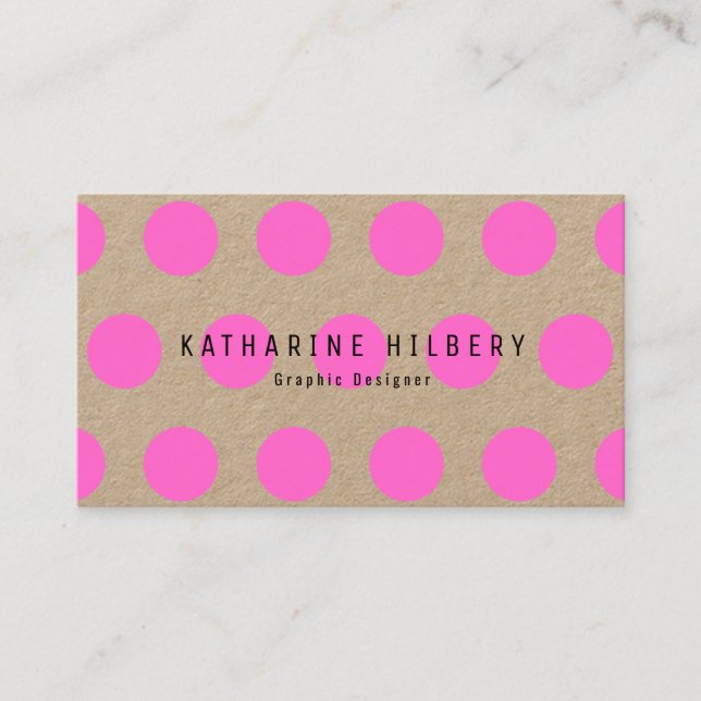 Visita Neon Pink Polka Dots Kraft Papel Tarjeta de presen (Anverso)