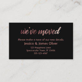Visita Ombre de oro Rosa en tarjeta negra "We've Moved"