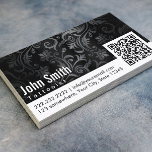 Visita Ornamento floral Código QR Tattoo Art tarjeta de p