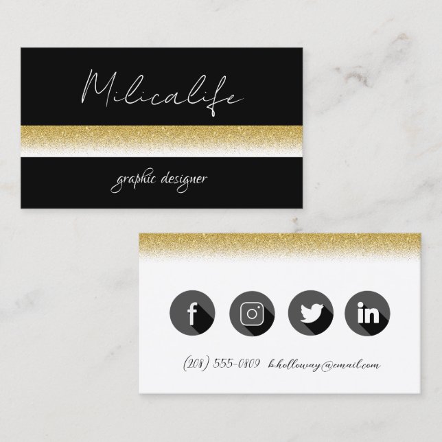 Visita Oro negro moderno, tarjeta de negocios de medios s (Anverso / Reverso)