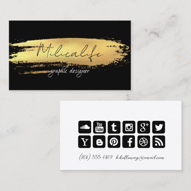 Visita Oro negro moderno, tarjeta de negocios de medios s (Anverso / Reverso)