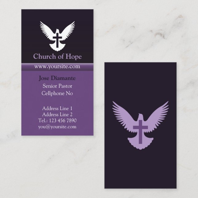 Visita Paloma con tarjeta de iglesia cruzada negra púrpur (Anverso / Reverso)