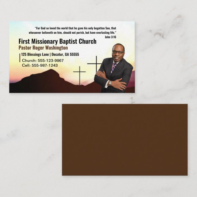 Visita Pastor o Deacon Photo Church Tarjeta de presentaci (Anverso / Reverso)