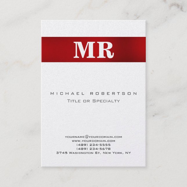 Visita Pearl Stylish Monograma Red White Tarjeta de visit (Anverso)