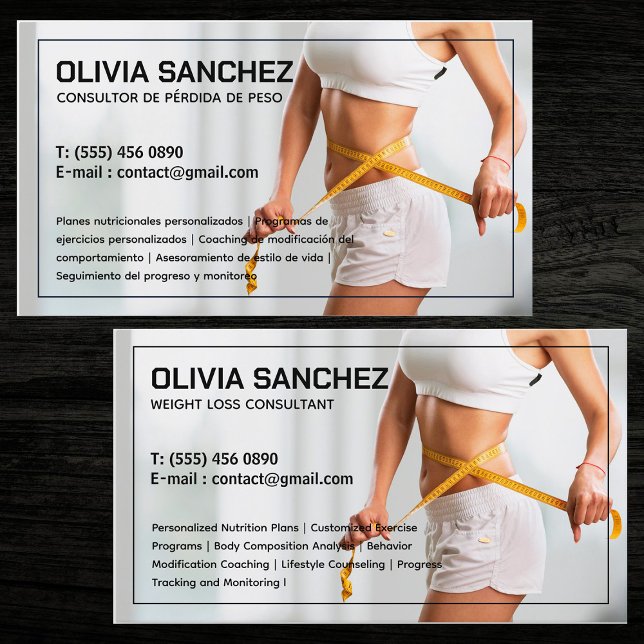 Visita Pérdida de peso Tarjeta de Negocios Española Bilin (Weight Loss Bilingual Spanish Business Cards)