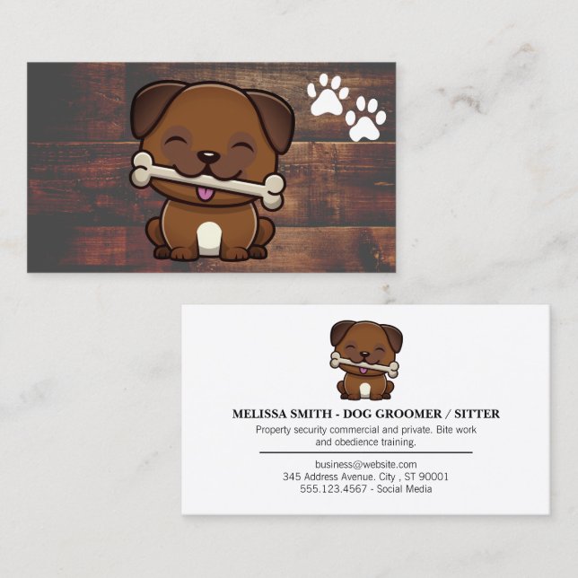 Visita Perro lindo con hueso | Paws | Tarjeta de presenta (Anverso / Reverso)
