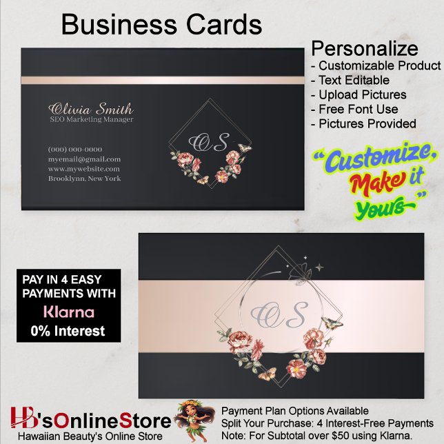 Visita Personalizable Elegante Tarjeta De Negocios Floral (Customizable Elegant Peach Floral Business Card 10.)