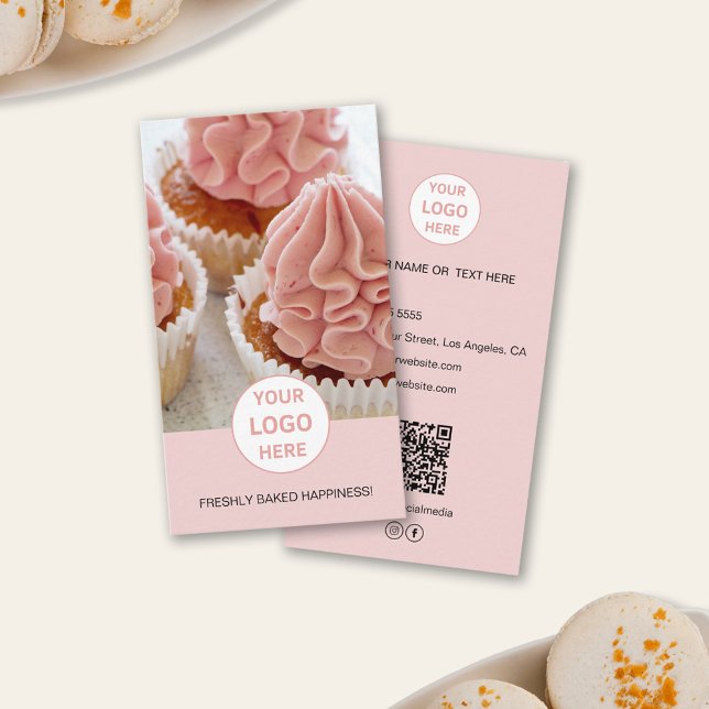 Visita Personalizado de panadería Foto Logo QR Tarjeta de (Bakery Custom Photo Logo QR Pink Business Card)