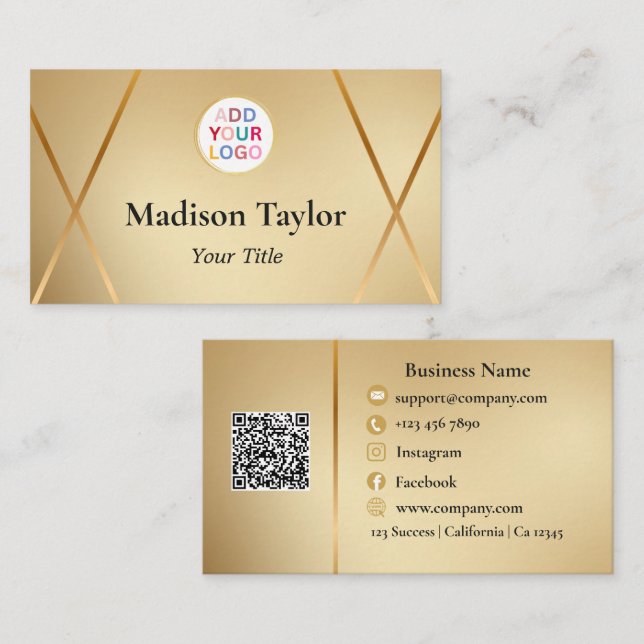 Visita Personalizado Elegante Tarjeta De Negocios Gold QR (Anverso / Reverso)