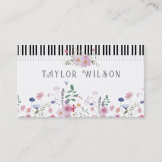 Visita piano de música con flores silvestres - Tarjeta de