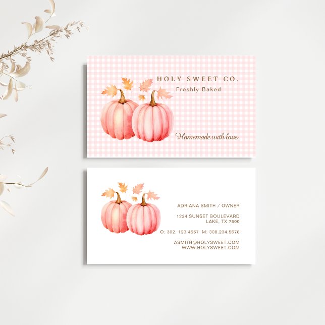 Visita Pink Pumkin Gingham Bakery - Tarjeta de presentaci (Pink Pumpkin Bakery Business Card)
