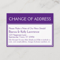 Profundo morado en blanco cambio de tarjeta de dir