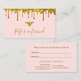 Visita purpurina de oro falso miel en tarjeta de remisión