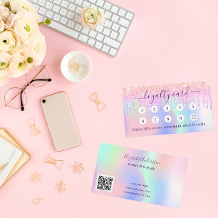 Visita Purpurina holográfico rosa gotea tarjeta de fideli