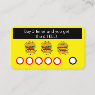 Visita restaurante de hamburguesas, tarjeta de cliente de