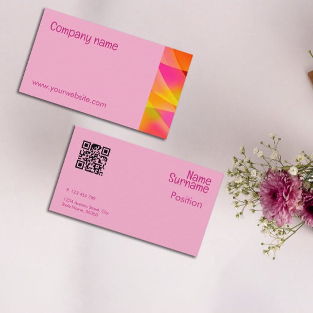 Visita Resumen naranja fucsia amarilla QR tarjeta de visi (Subido por el creador)