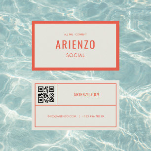 Visita Retro Naranja Social Media Tarjeta de Negocios QR