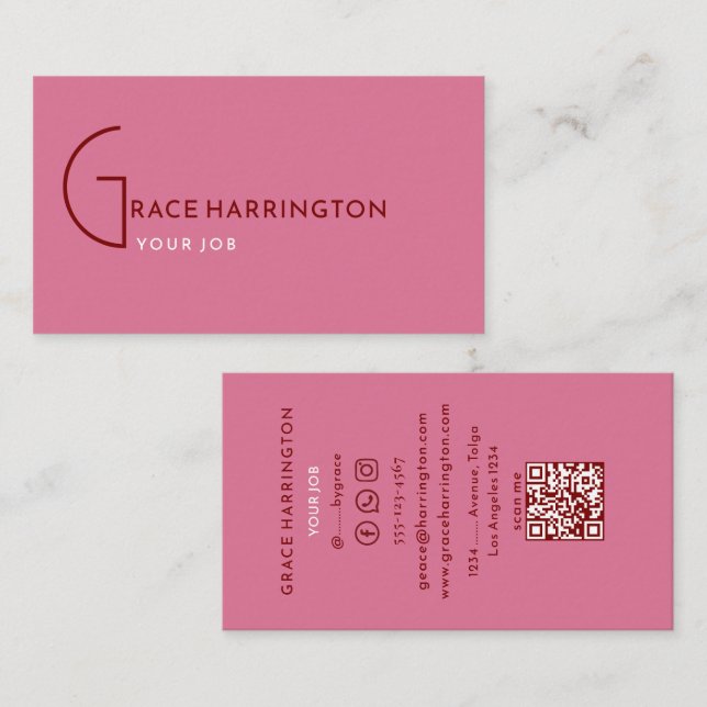 Visita Rosa | Elegante tarjeta de presentación de código  (Anverso / Reverso)
